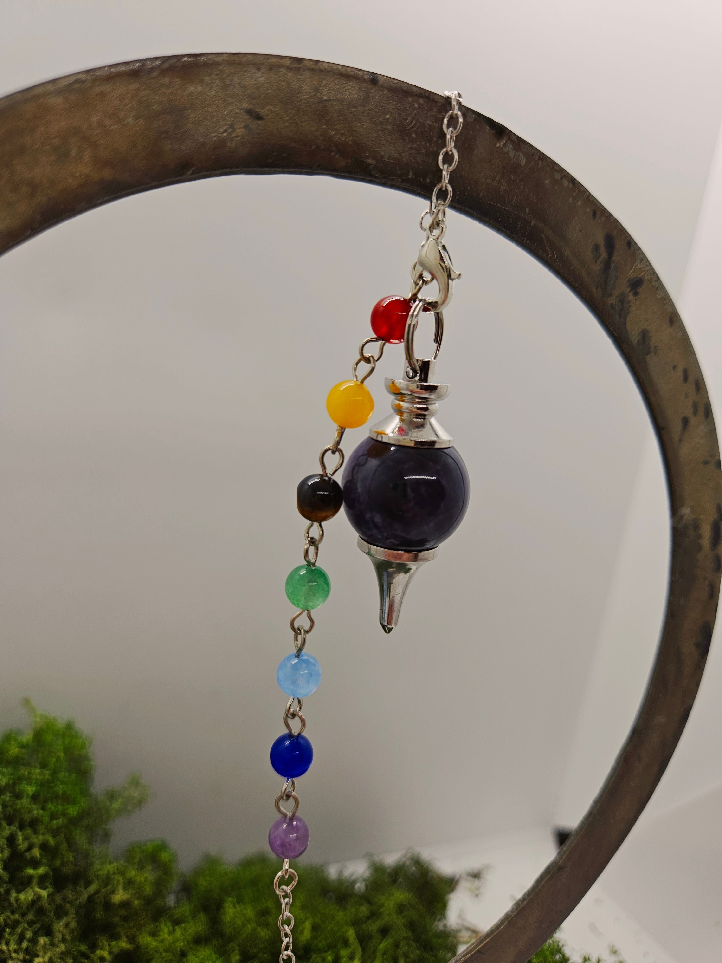 Ametyst Pendel - rund med Chakrasnor